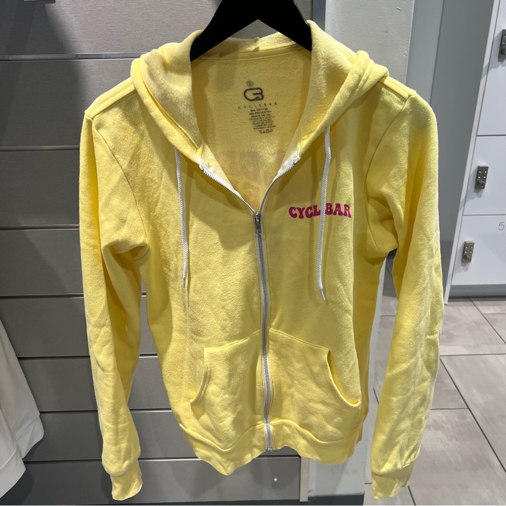 CycleBar Yellow Zip-Up Hoodie with Pink Logo